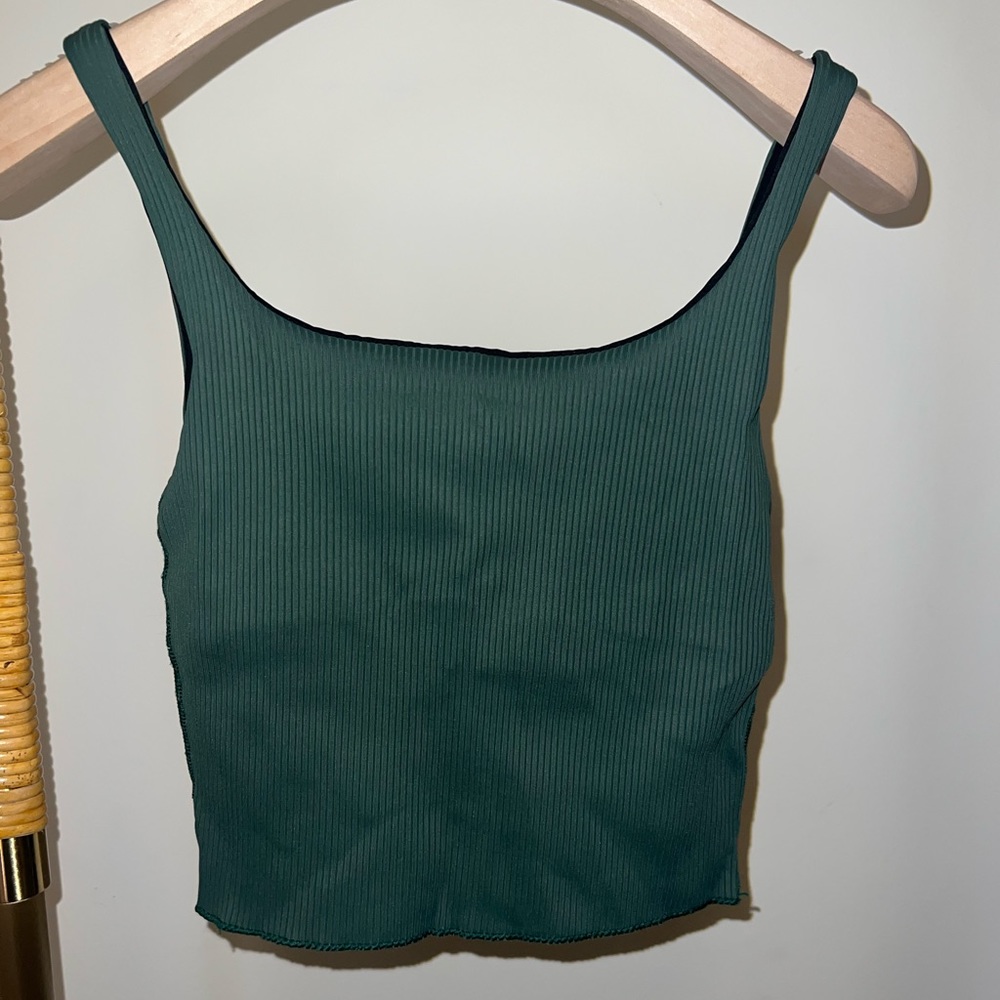 Carbon38 Green Ribbed Tank Top